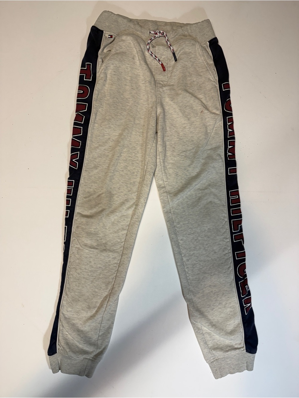 Tommy Hilfiger Heather Gray Joggers with Navy and Red Logo Tape